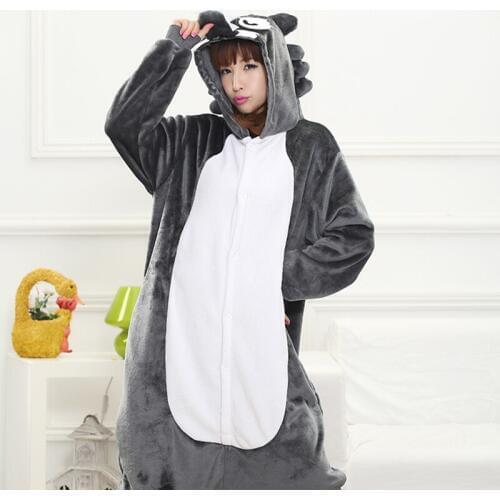Adult Anime Cartoon Grey Kigurumi Onesies Costume For Women Men Animal Blue Stitch Onepieces Flannel Sleepwear Home Clothes Girl