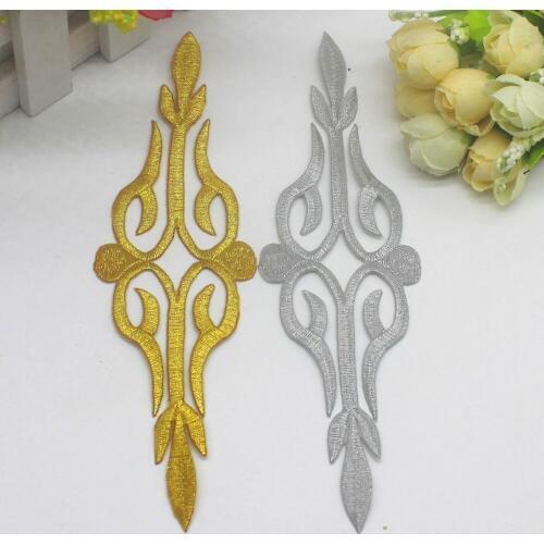YACKALASI 5 Pieces/Lot Iron on Applique Gold Metallic Trims Dress Patches Gold Embroidery Applique 5.5*19.5cm