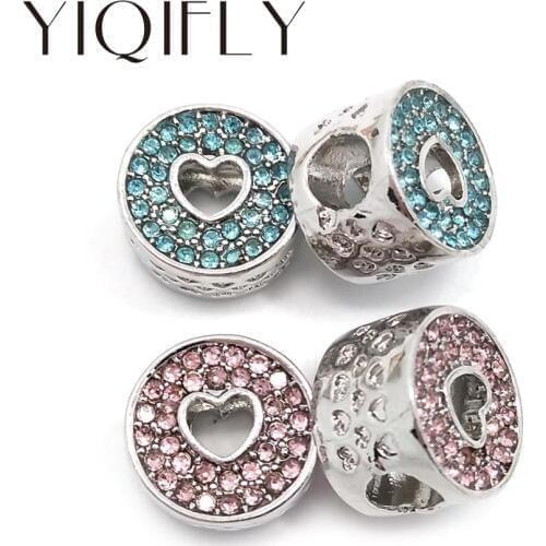 YIQIFLY Free shipping 2017 new 20pcs 12mm mix pink and blue rhinestone big hole alloy beads fit European bracelet DIY