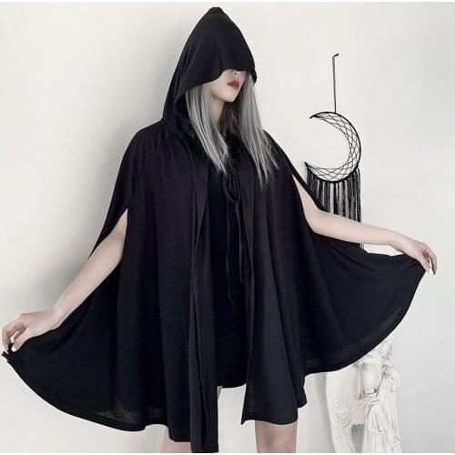 Dark Brother Halloween Priest Cloak Vampire Coat Lolita Hooded Windbreaker Cloak Female Harajuku Black Jacket Goth Clothes