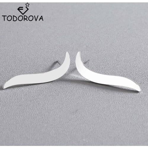 Todorova Minimalist Feather Ear Climber Simple Jewelry Pendientes Mujer Moda Stainless Steel Stud Earrings for Women