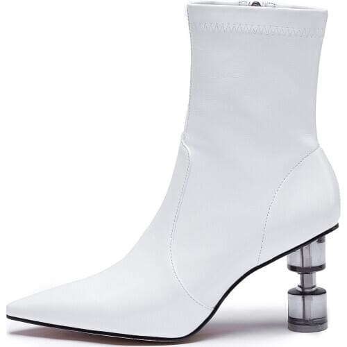 Kmeioo women fashion ankle boots winter new style pointed toe high heels back zipper patent leather lady booties