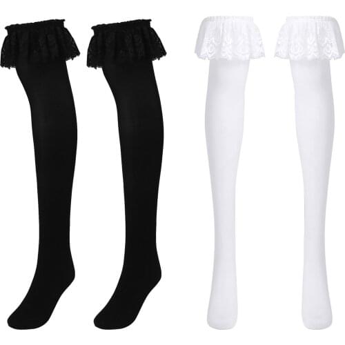 Women Lolit Sheer Soft Thigh High Long Stocking with Lace Trimming Ladies Long Tube Over Knee Socks Japanese Harajuku Long Socks