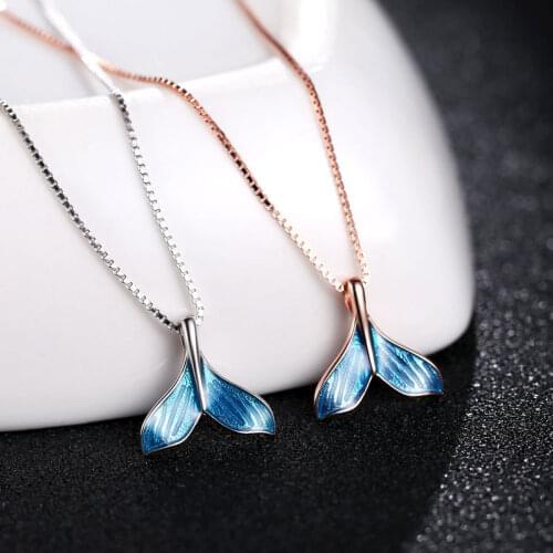 Chic Women Necklce Fashion Simple Blue Fishtail Pendant Necklace Mermaid Tail Whale Chain Necklace Charming Jewelry For Girls