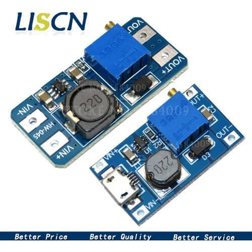 1PCS MT3608 DC-DC Adjustable Boost Module 2A Boost Plate Step Up Module with MICRO USB 2V-24V to 5V 9V 12V 28V