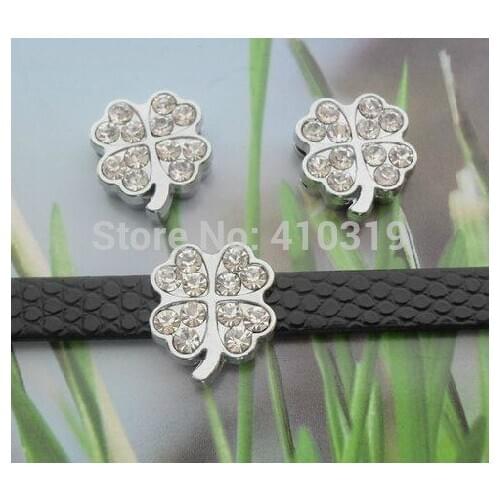 100pcs/lot 8mm Full Rhinestone Lucky Grass Slide Charm Fit For 8MM Phone Strips