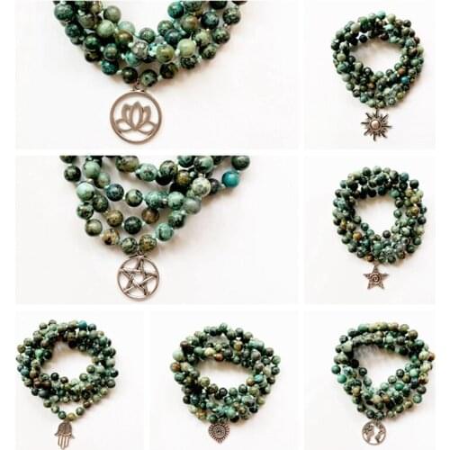 108 Mala Necklace Natural Howlite Stone African Turquoises Stone Bead Prayer Mala Beads 108 Necklace Bracelet Knotted Beads 6mm