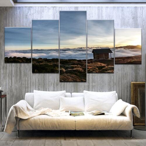5 Panel HD Print The cabin is on the top of the hill Landscape wall posters Canvas Art Painting For home living room decoration