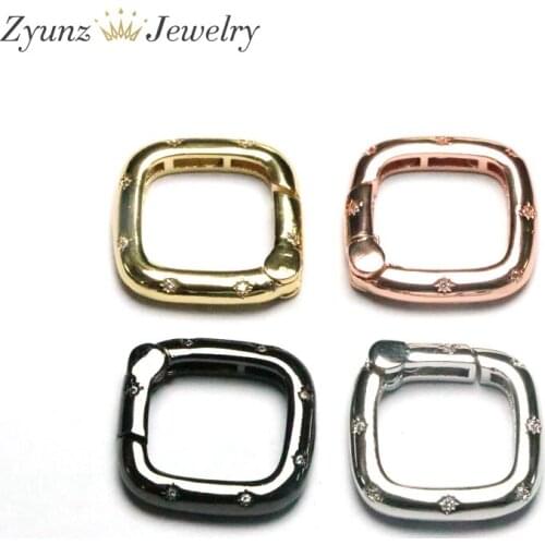 5PCS, CZ Pave Square Carabiner Clips, Snap Lock Connector Clasp, Silver, Black, Rose, Gold Jewelry Findings