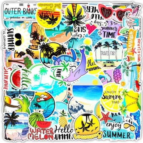 50Pcs/Set Wholesale Outdoor Summer Sunshine Sticker Waterproof Stickers For Skateboard Laptop Luggage Bicycle Decal Kids Gifts