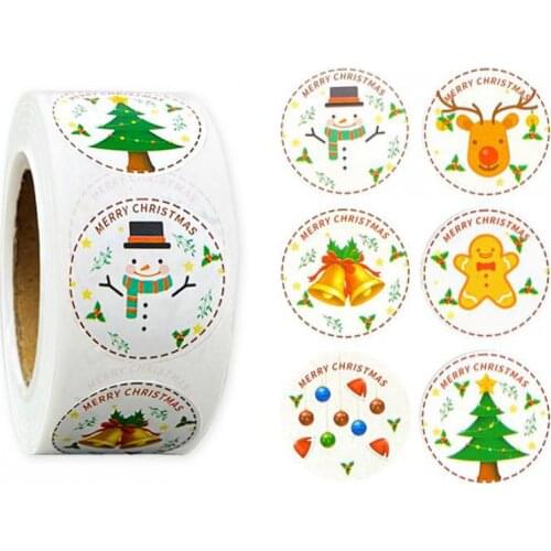 500pcs Snowman Merry Christmas Stickers Adhesive Label Roll Stickers for Xmas Cards Presents, Bags, Boxes, Packages, Decoration
