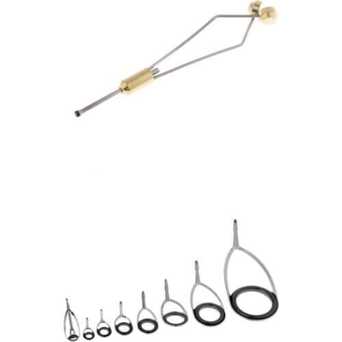 8 Pcs Fishing Rod Guides Set Rod Building Straight Handle Rod Guides Ring+Stainless Steel Fly Fishing Bobbin Holder Bobbins Tool