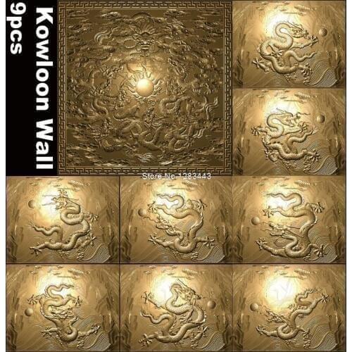 9pcs/set Kowloon Wall decor panels 3D STL model for cnc ARTCAM ASPIRE MACH3 Dragon wall panel