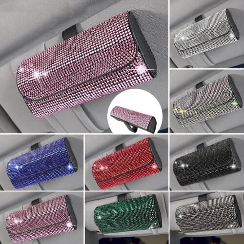 Diamond Car Sun Visor Glasses Case Eye Sunglasses Organizer Glitter Mount with Ticket Card Clip Auto Snap-Clip Glasses Holder