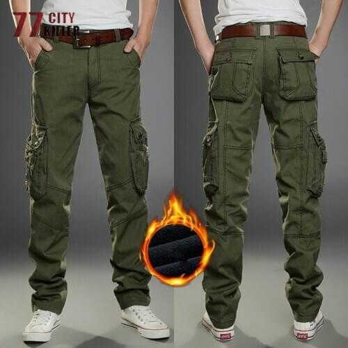 Thicken Fleece Cargo Pants Men Multi-Pockets Casual Straight Tactical Trousers Male Outdoor Hiking Climbing Military mens Pants