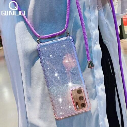 Neck Strap Glitter Case For Samsung Galaxy S20 FE Note 10 S 20 Ultra 9 S10 Plus A21S A71 5G A51 Crossbody Lanyard Silicone Cover