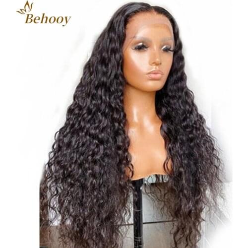 Black Long Curly Lace Wig with Baby Hair for Women Long Water Wave Hair Synthetic Lace Front Wigs Heat Resistant Fiber Wigs