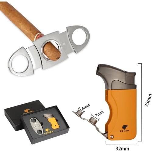 COHIBA Luxury Torch Lighter Cigar Cutter Stainless Steel Cigar Set Metal 3 Jet Gas Cigar Lighter Travel Tobacco Cutting
