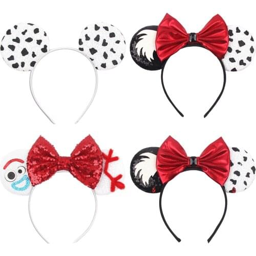 Disney Mickey ears spotted childrens hair accessories candy color sequins bow headband holiday Mickey headband