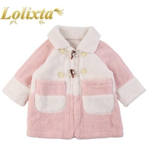 Kids 0-8 year mixed colors warm thicken fur coats for little girls toddler baby winter long jacket casual korea children clothes