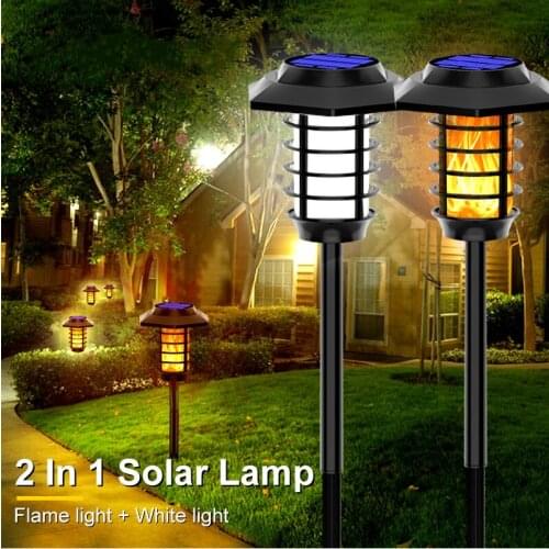 2 IN 1 LED Solar Flame Torch Lamp Outdoor Solar Garden Light Waterproof Lawn