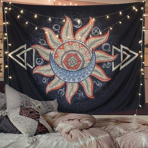 Mandala Tapestry White Black Sun and Moon Tapestry Wall Hanging Gossip Tapestries Hippie Wall Rugs Dorm Decor Blanket 95x73cm