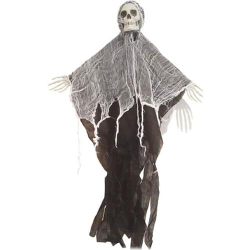Skull Head Gauze Halloween Hanging Skull Charm Ghost Pendant Scary Doll Ornaments for Lawn Garden Party Haunted House Props K0AB