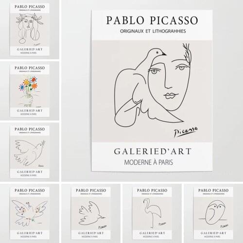 HD Printed Pablo Picasso Anime Black Line Canvas Painting Wall Art Modular Pictures Home Decoration Poster Living Room No Framed