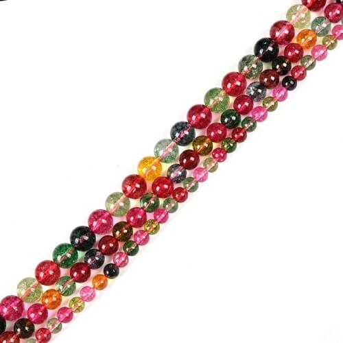 Hot-selling 6/8/10/12mm Glass Stone Loose Beads Round Tourmaline Diy Bracelet 15inch Fit Lovely Girls Female H250