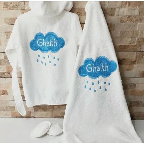 Jaju Baby Handmade, Cloud Embroidered - Custom Embroidered Bathrobe SET