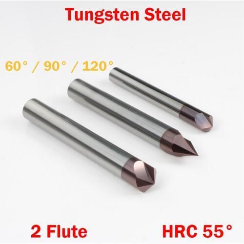 8mm 10mm 12mm OD 60 90 120 Degree Carbide HRC55 CNC Cutting Tool Straight 2 Flute Chamfer End Mill Countersink Milling Cutter