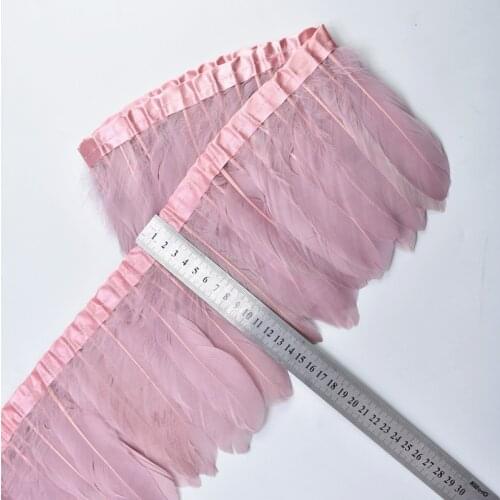 Wholesale 2Meter/Lot Leather Powder Goose Feather Trims Real Geese Feathers For Crafts Fringes Ribbons Dress Decorative Clothing