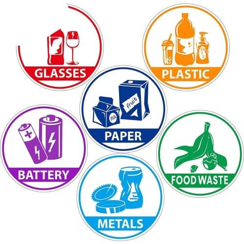 Creative 6 Pieces Recycle Sticker Decal for Trash Can,Sticker Sign for Use In Home and Office Waterproof PVC