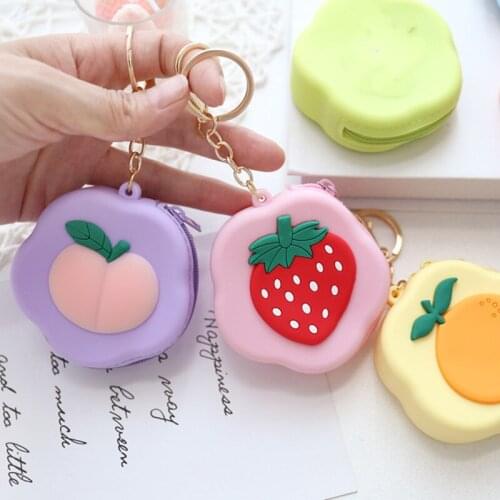Creative Cute Silicone Cartoon Doll Metal Mini Key Wallets car key case Ins lovely flower mini headset bag