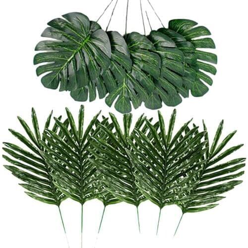 Quality 24 Pcs 2 Kinds Tropical Plant Palm Leaves Artificial Palm Leaves Faux Leaves Safari Leaves Hawaiian Turtle Leaf Luau