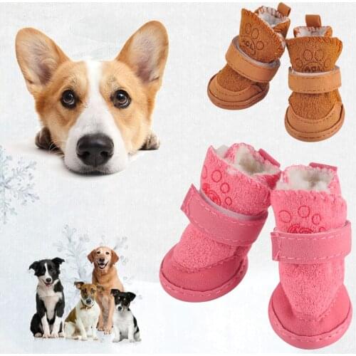 Cute Soft Bottom Comfortable Non-slip Winter Dog Shoes Waterproof For Small Dogs Pet Warm Brown Pink Snow Boots Pets Favorite
