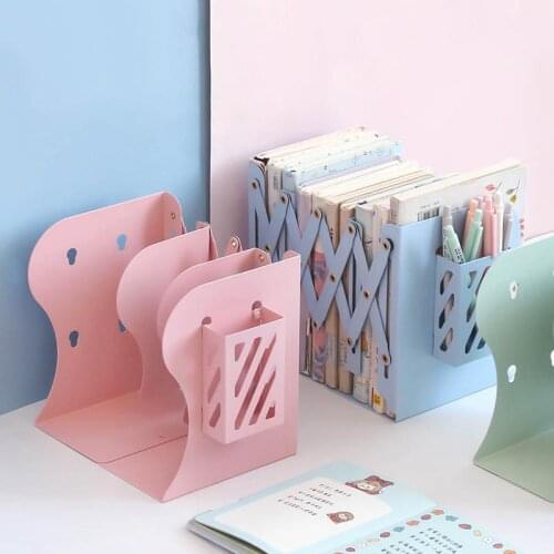 Morandi Color 2 In 1 Multifunctional Metal Bookend Book Holder Stand With Pen Holder Kawaii Desk Organizer Stationery Office Use