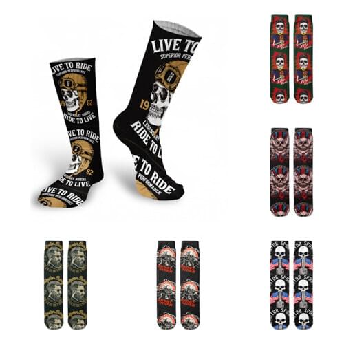 Punk Street Casual 3D Printed Cotton Socks Men Skull Crossbones Skateboard Socks Unisex Women Medium Tube Socks Spring Autumn