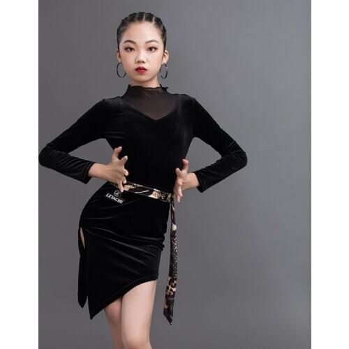 2020 New Latin Dance Practice Clothes Girls Long-Sleeved Dress ChildrenS Latin Dance Costuems Competition Dance Dress DQS5622