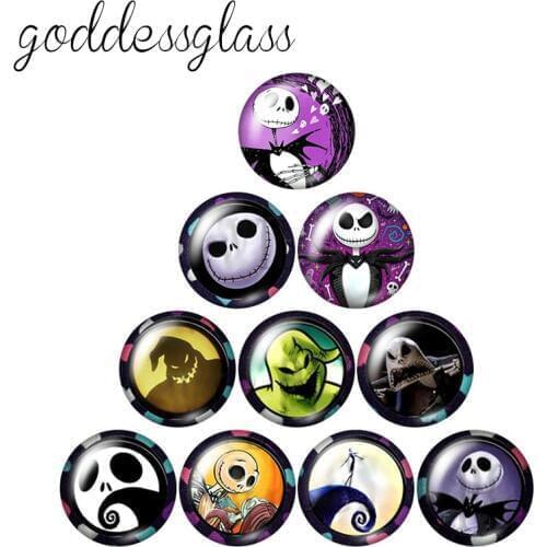 New jack skellington Evil Face 10pcs 12mm/18mm/20mm/25mm Round photo glass cabochon demo flat back Making findings ZB0429