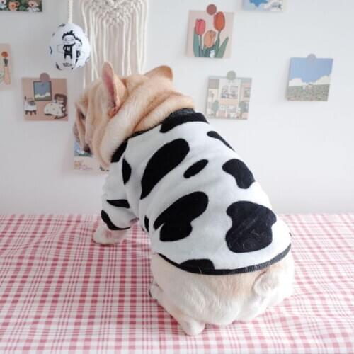 Pet autumn and winter clothes dog clothes warm coral fleece cow clothes sweater French bulldog fat dog sweater