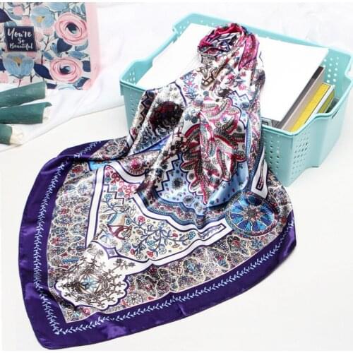 Boho Bohemia Style Square Hijab Scarf for Women Fashion Head Neck Shawl Stole Flower Print Big Bandana Kerchief Scarves 90*90cm