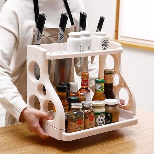 Plastic Storage Rack Double Spice Seasoning Rack Multifunctional Kitchen Shelf Knife Holder Household Kitchen Storage Supplies