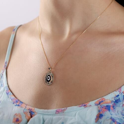 Symbol Gold 14k Evil Eye Beads Gold Enamel Necklace Medallion Lucky Protect Trendy Dainty Jewelry New Style Accessory Clavicle