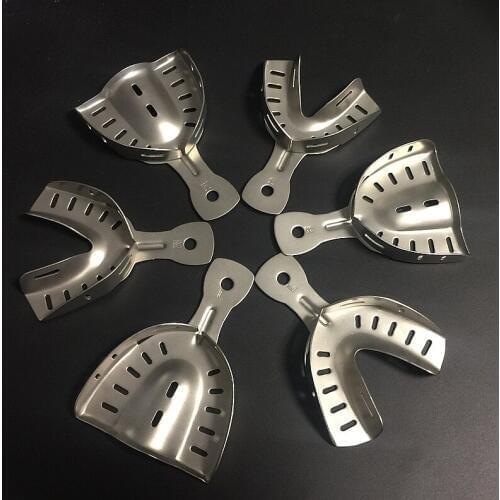 6pcs Dental Impression Stainless Steel Autoclavable Denture Instrument Tray Oral Hygiene Tooth Tray Dental Lab Tools
