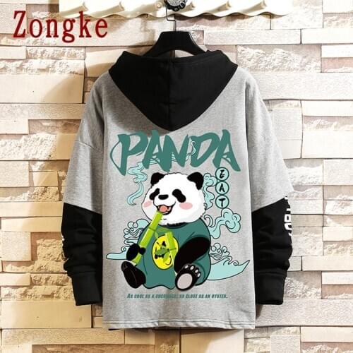 Zongke Panda Print Harajuku Hoodie Men Clothing Hip Hop Man Hoodies Men 2021 Japanese Streetwear Hoodie Sweatshirt M-3XL Clothes