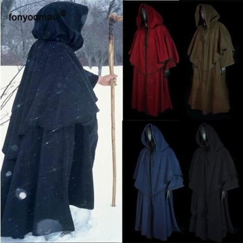 Unisex Cosplay Medieval Vintage Monk Pastor Witch Costume Men Women Priest Clergy Hooded Gown Robe Cape Cloak Halloween Outfit