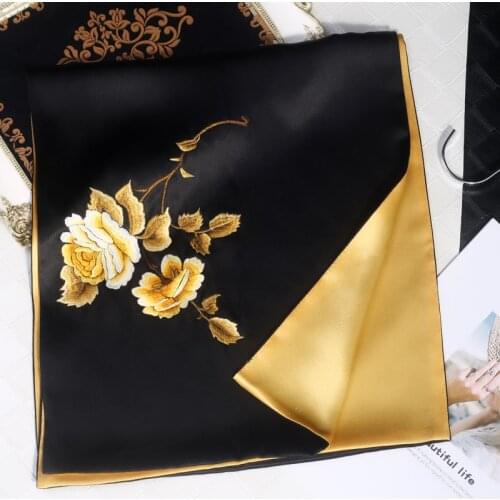 Embroidered Handmade Double layer 16MM 100% Silk Scarf Women Middle-Aged Mother Thick Luxury Gift Real Silk Cheongsam Shawl