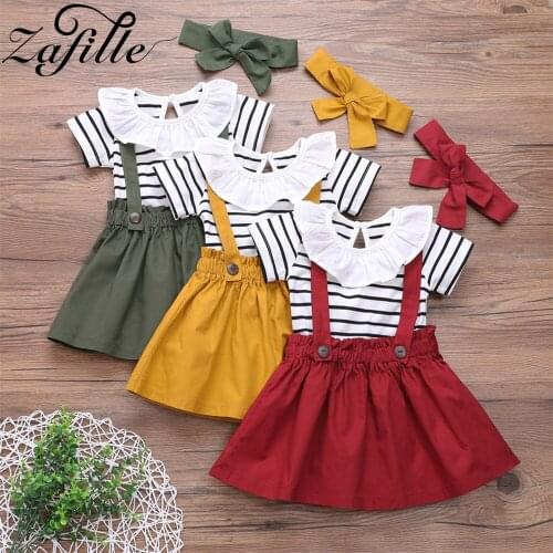 ZAFILLE Baby Girl Dress Striped Top and Skirt Set Summer Baby Girl Clothes Set New Born Lace Collar Baby Girl Sets
