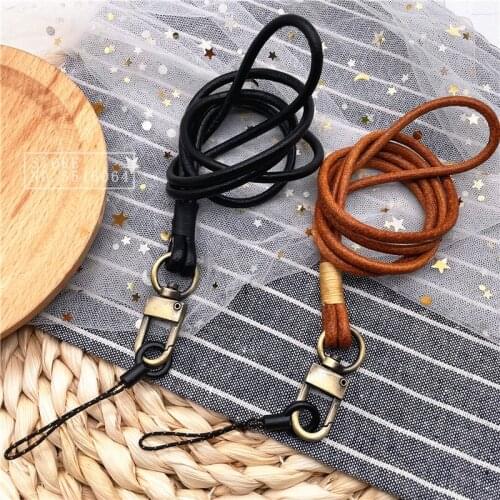 10Pcs/Lot Genuine Leather Car Key Ring Keychain Holder Cell Phone Lanyard ID Badge Holders Neckline Neck Straps Pendant Charms
